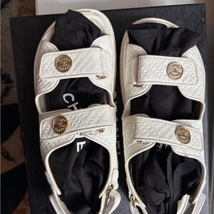 CHANEL White Dad Sandals. 36.5, includes box and dust bags